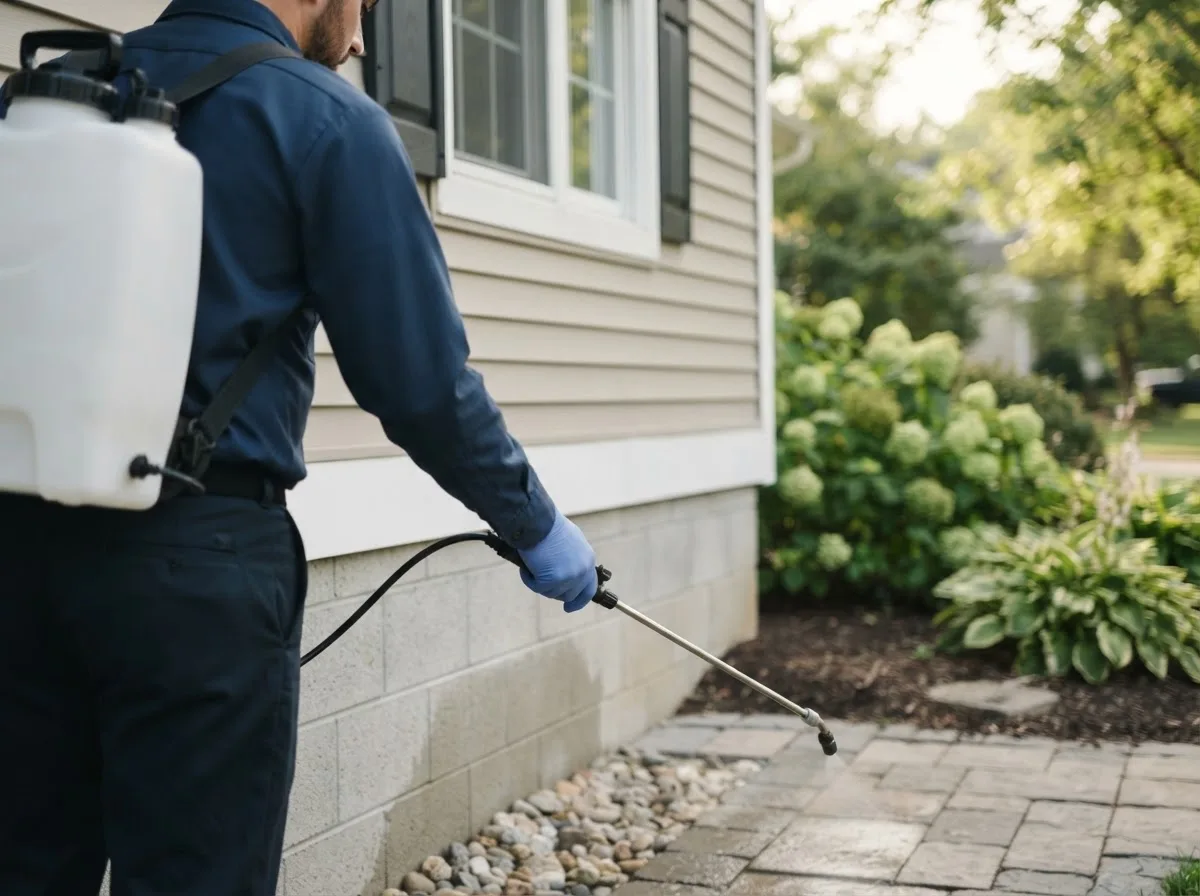 Pest control technician inspecting a home in Fence, WI
